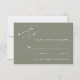 Tarjeta RSVP de matrimonio verde simple monograma