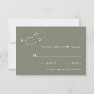 Tarjeta RSVP de matrimonio verde simple monograma