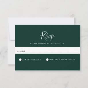 Tarjeta RSVP de matrimonio verde sólido de esmeral