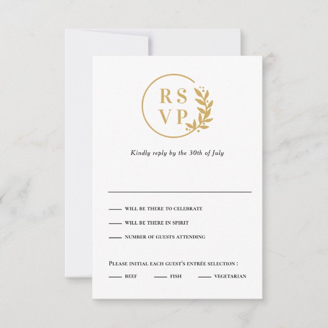 Tarjeta RSVP de matrimonio Wreath EDITABLE de moda (Anverso)