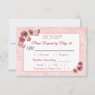 Tarjeta RSVP de mauve Coral Floral Striped Wedped