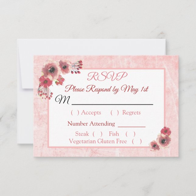 Tarjeta RSVP de mauve Coral Floral Striped Wedped (Anverso)