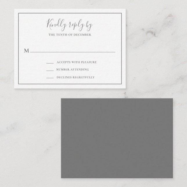 Tarjeta RSVP de Mini Boda Gris Elegante Tradiciona (Anverso / Reverso)