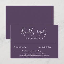 Tarjeta RSVP de mínima escritura púrpura moderna