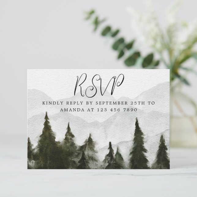 Tarjeta RSVP de Misty Forest Baby Shower (Anverso de pie)