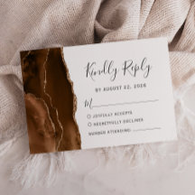 Tarjeta RSVP de Mocha Brown Gold Agate Wedding