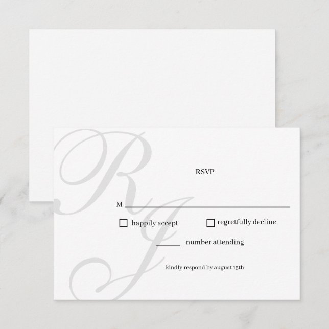Tarjeta RSVP de moda de boda blanca y negra (Anverso / Reverso)