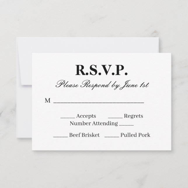 Tarjeta RSVP de moda para un Boda blanco y negro (Anverso)