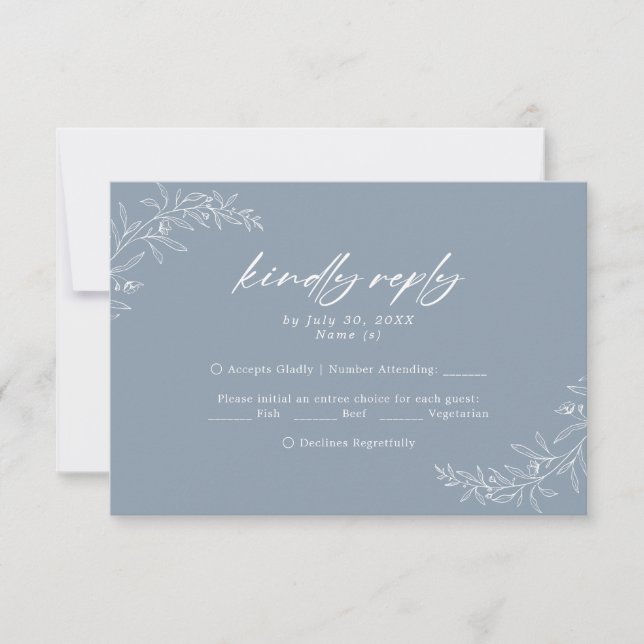 Tarjeta RSVP de moderna boda azul turbia Minimalis (Anverso)
