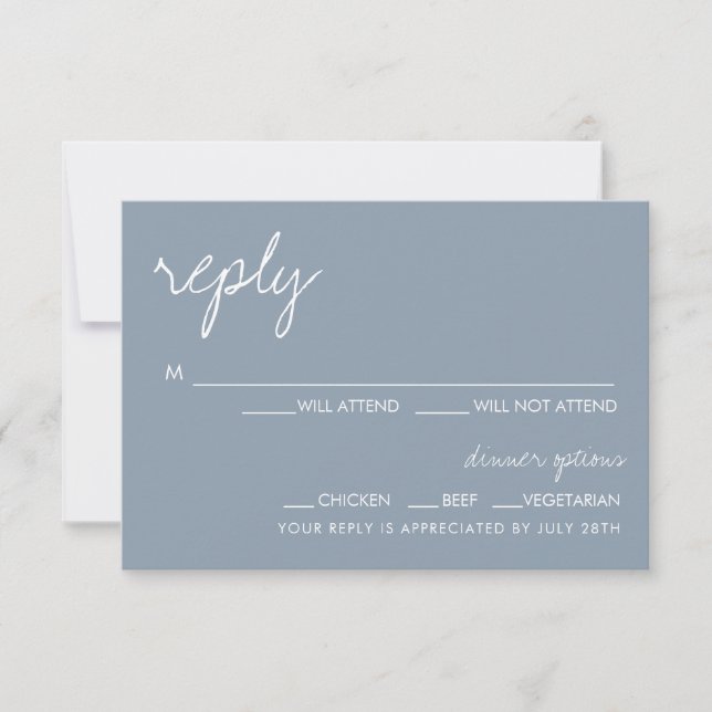 Tarjeta RSVP de moderna boda azul turbia Minimalis (Anverso)