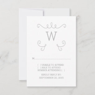 Tarjeta RSVP de Monograma Gris Whimsical Flourish