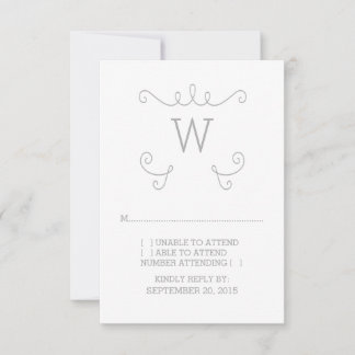 Tarjeta RSVP de Monograma Gris Whimsical Flourish