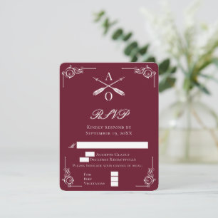 Tarjeta RSVP de Monograma Rojo de Vino y Boda de F