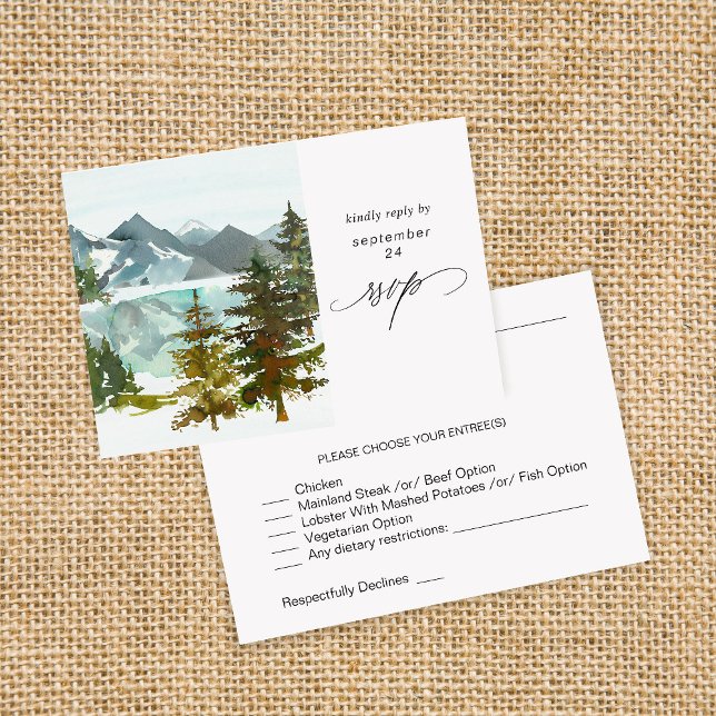 Tarjeta RSVP de Montañas y Árboles Rústicos con Co (Subido por el creador)