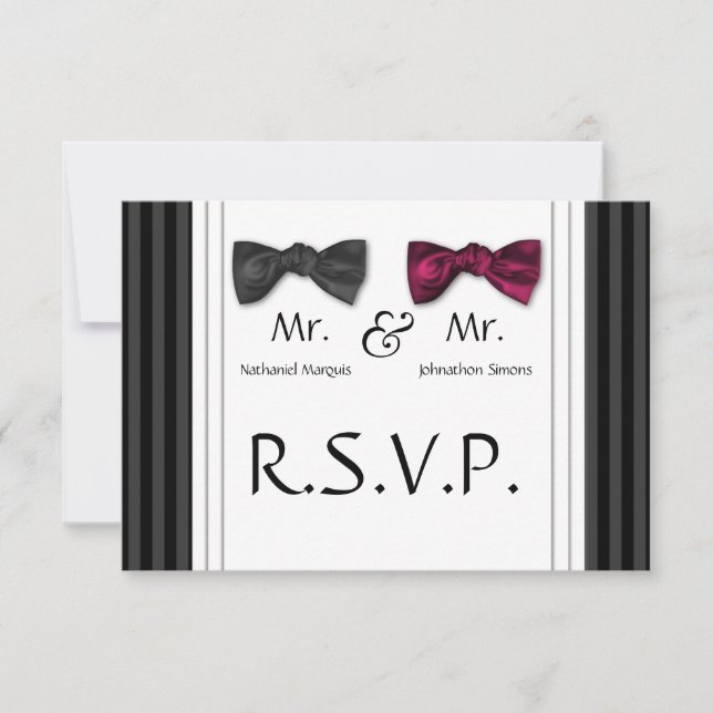 Tarjeta RSVP de Mr. y Sr. Bow Ties & Pin Striped (Anverso)