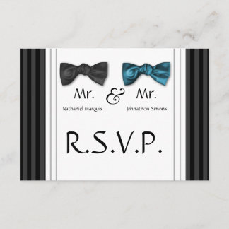 Tarjeta RSVP de Mr. y Sr. Bow Ties & Pin Striped