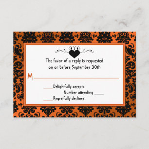 Tarjeta RSVP de Naranja gótico y Damask negro