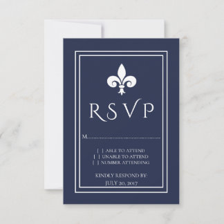 Tarjeta RSVP de Navy Fleur de Lis Wedding
