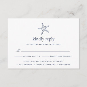 Tarjeta RSVP de Navy & White Starfish con opción d