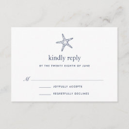 Tarjeta RSVP de Navy y Starfish Blanco