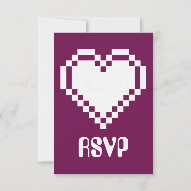 Tarjeta RSVP de nuestros corazones de 8 bits en vi (Anverso)