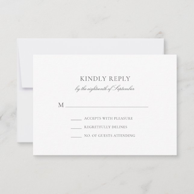 Tarjeta RSVP de Olivia simple Boda Minimalista Gri (Anverso)