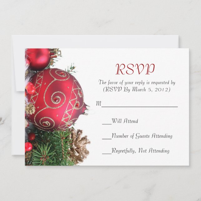 Tarjeta RSVP de Ornamentos Rojos de Invierno de va (Anverso)