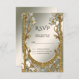 Tarjeta RSVP de Ornate Blanco Floral de Oro