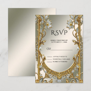 Tarjeta RSVP de Ornate Blanco Floral de Oro