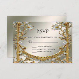 Tarjeta RSVP de Ornate Blanco Floral de Oro