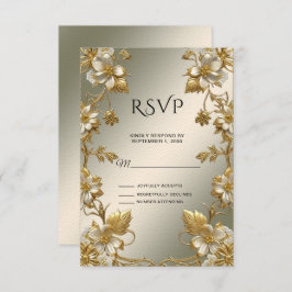 Tarjeta RSVP de Ornate de Oro Floral Blanco