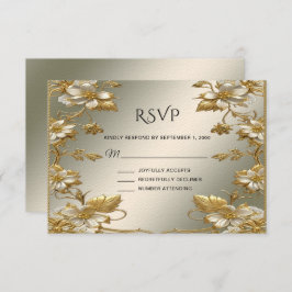 Tarjeta RSVP de Ornate de Oro Floral Blanco