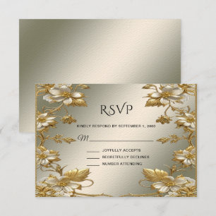 Tarjeta RSVP de Ornate de Oro Floral Blanco