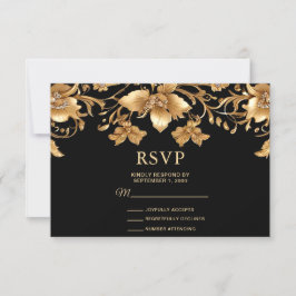 Tarjeta RSVP de Ornato Ornate Floral Gold