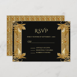 Tarjeta RSVP de Ornato Ornate Floral Gold