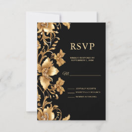 Tarjeta RSVP de Ornato Ornate Floral Gold