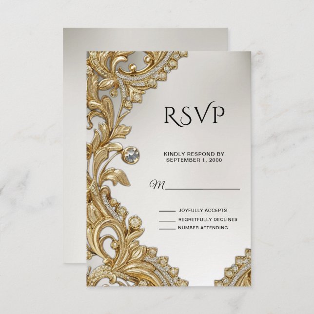 Tarjeta RSVP de oro decorativa (Anverso / Reverso)