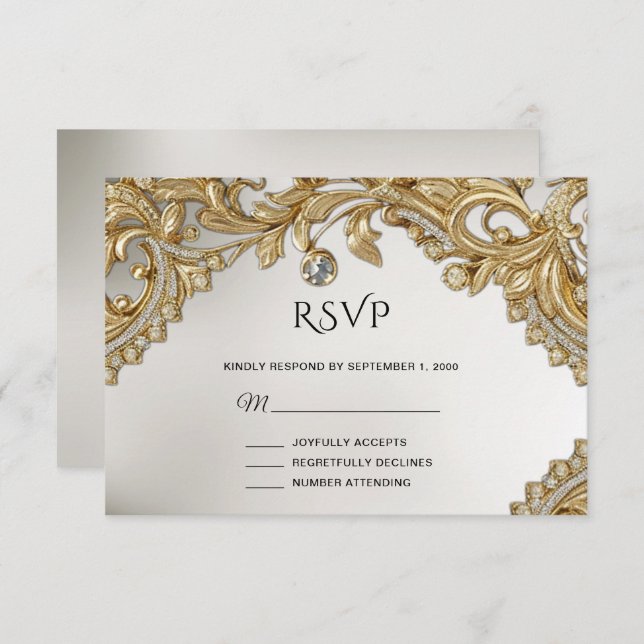 Tarjeta RSVP de oro decorativa (Anverso / Reverso)