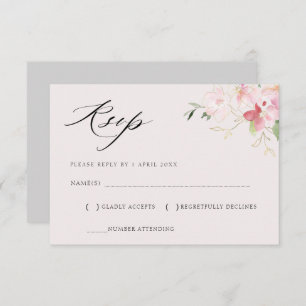 tarjeta RSVP de oro floral gris y rubor