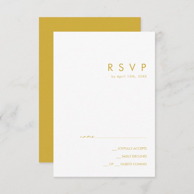 Tarjeta RSVP de oro Minimalista moderno (Anverso / Reverso)