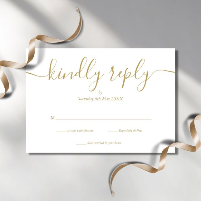 Tarjeta RSVP de oro simple con guión elegante (Subido por el creador)