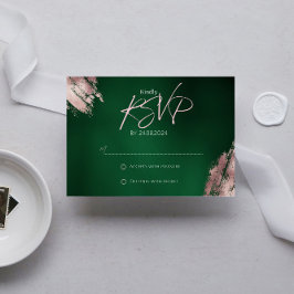 Tarjeta RSVP de oro verde esmeralda y Rosa