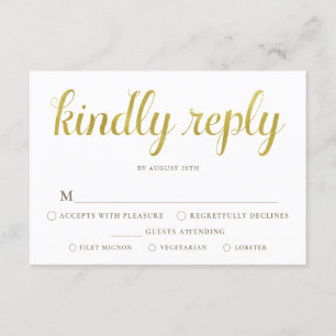 Tarjeta RSVP de Oro y Aniversario Blanco con comid