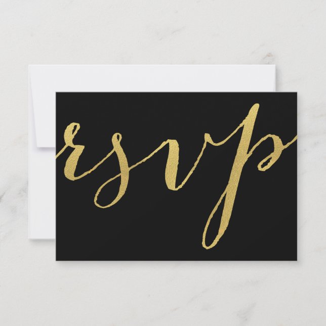 Tarjeta RSVP de oro y negro de moda (Anverso)