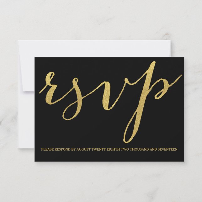 Tarjeta RSVP de oro y negro de moda (Anverso)