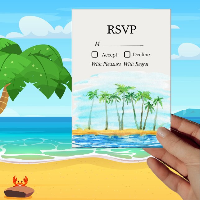 Tarjeta RSVP de Palm Tree y Beach Wedding (Subido por el creador)