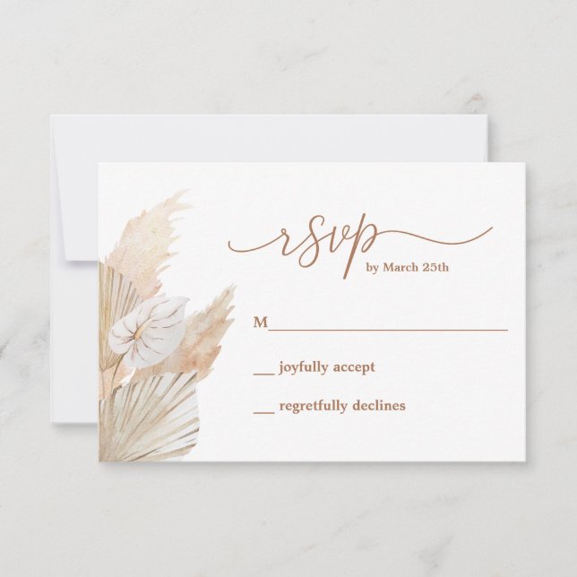 Tarjeta RSVP de Pampas Grass Boho (Anverso)