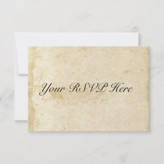 Tarjeta RSVP de papel antiguo con manchas en probl