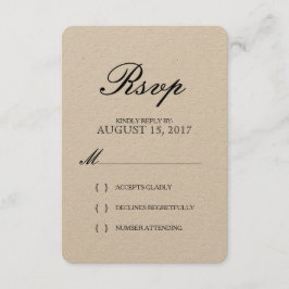 Tarjeta RSVP de papel Kraft de tipografía simple y