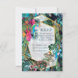 Tarjeta RSVP de Paraíso y Aves de Flora Tropical